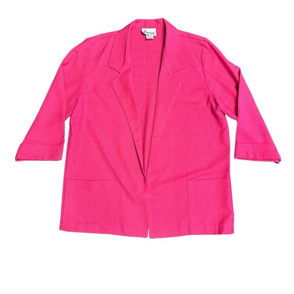 Vtg Joanna Power Blazer Jacket, Sz M Hot Pink Unlined 3/4 Sleeve, Buttonless - Picture 2 of 10